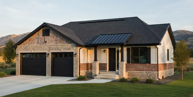 Rendering of a Split Rock spec home, Basin plan, front elevation