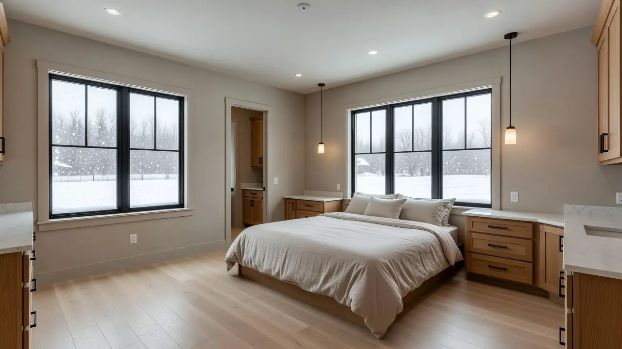 Design rendering of the spec home primary bedroom