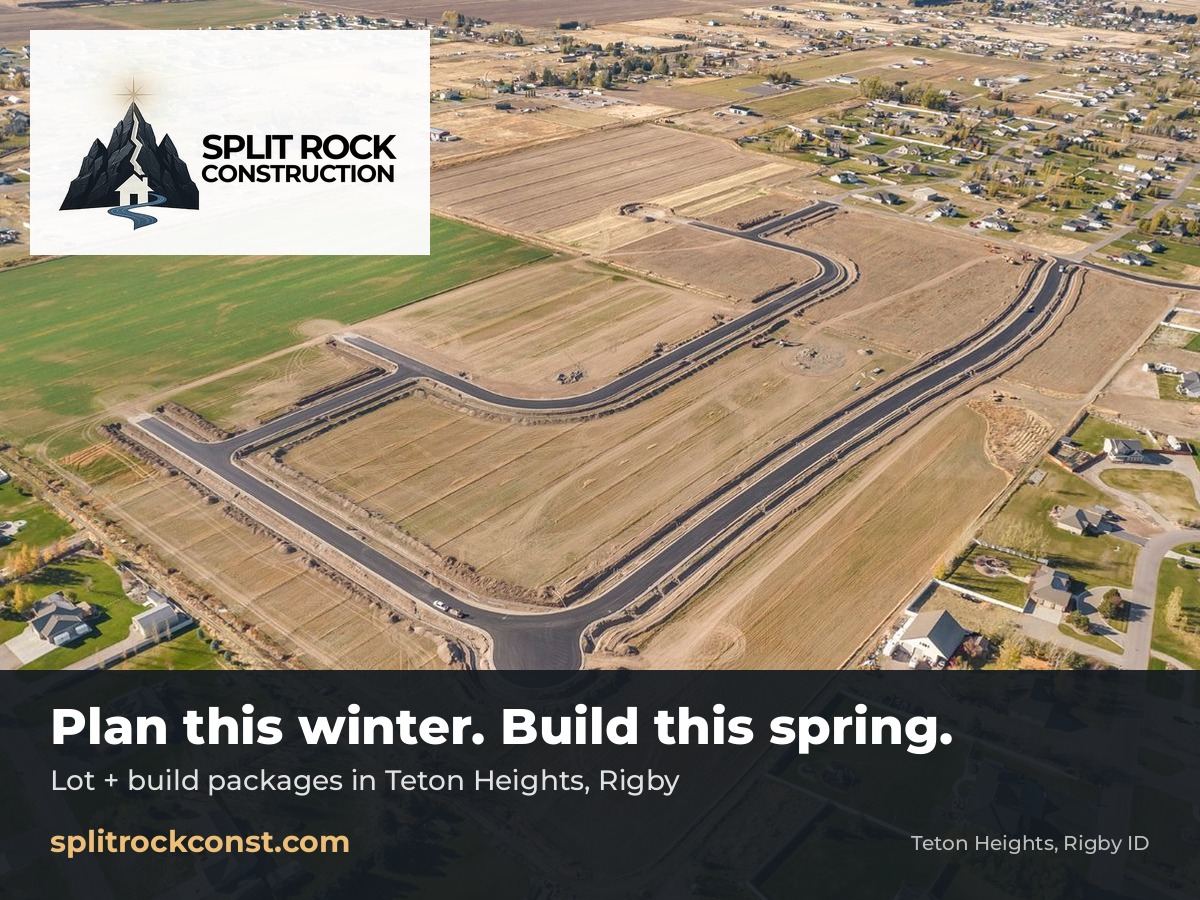 Aerial drone photo of Teton Heights homesites in Rigby, Idaho