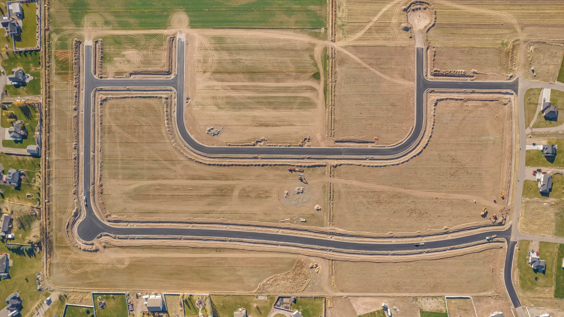 Aerial of paved roads and lot layout at Teton Heights