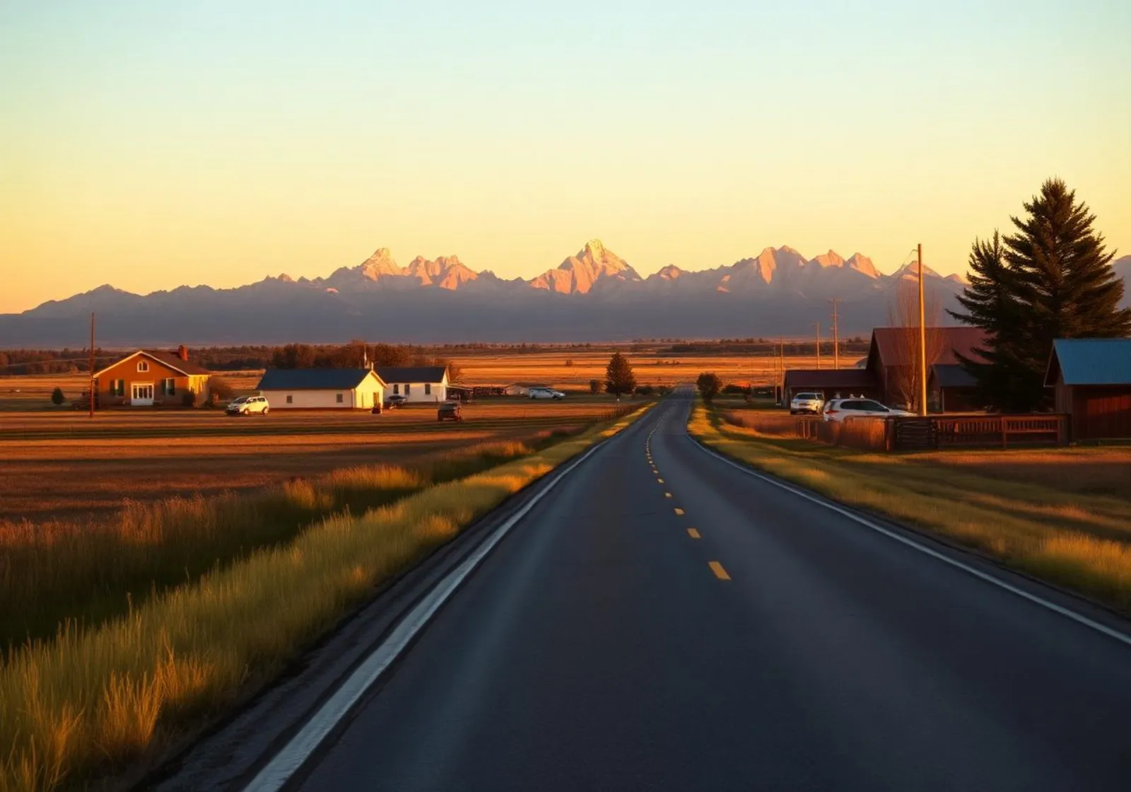 Country road near Rigby with Tetons on the horizon